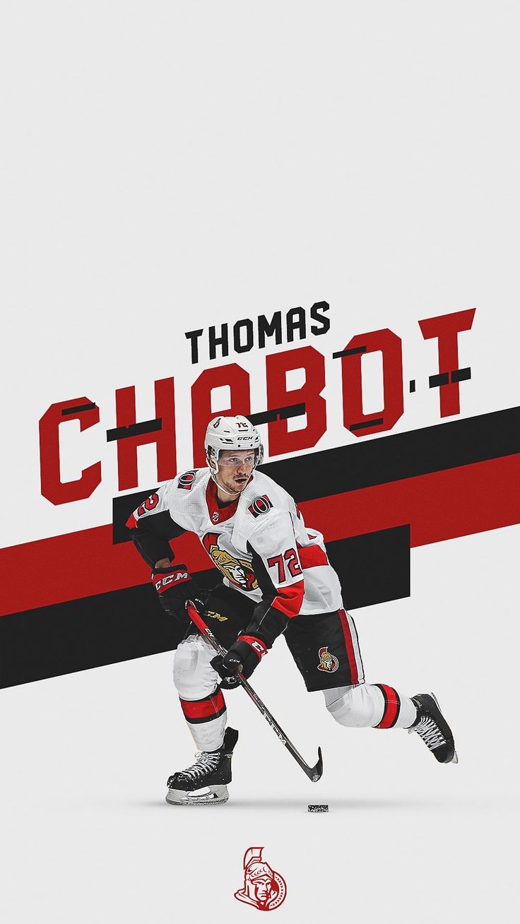 a hockey player is shown in front of the words,'thomas chabot '