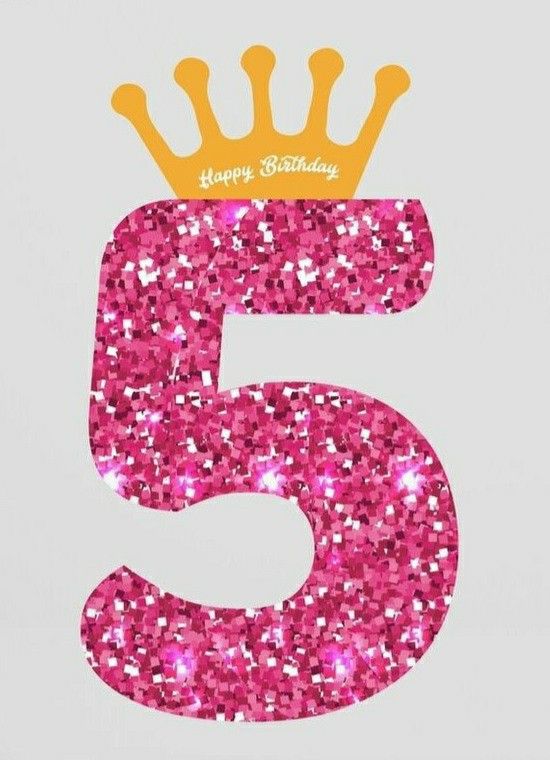 the number five is made up of pink and gold glitters with a crown on top