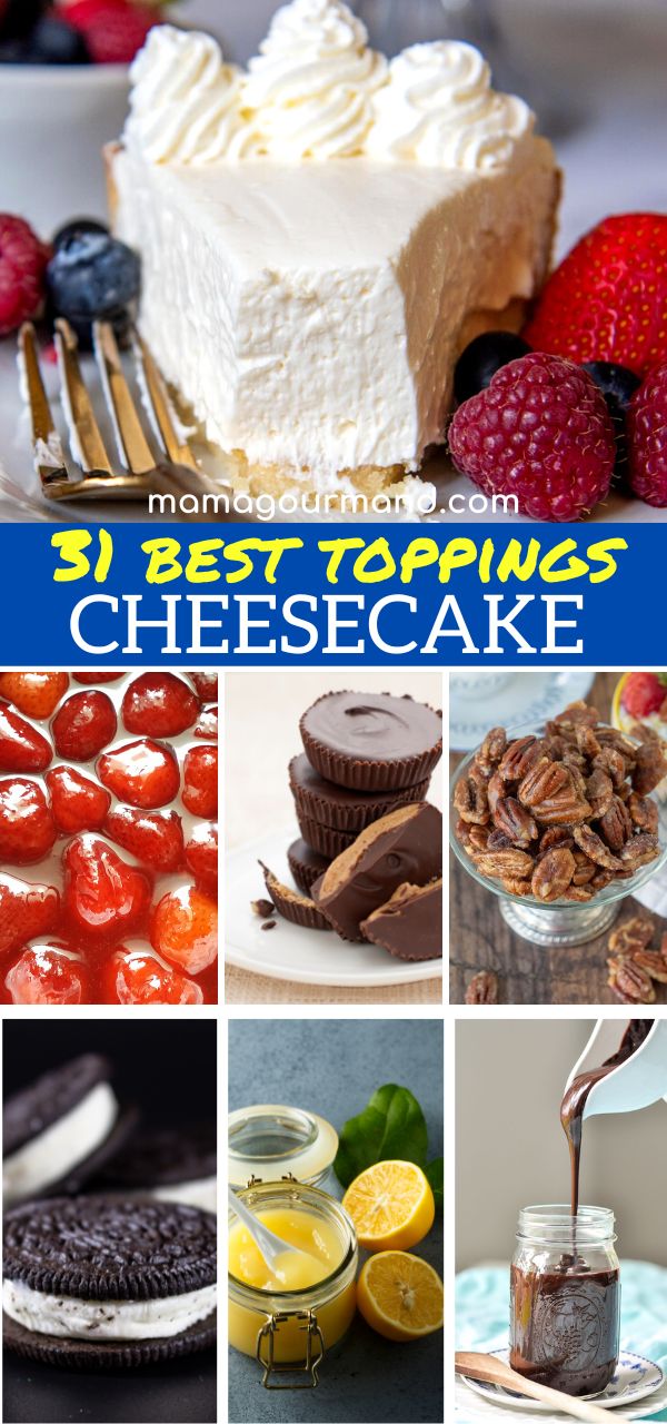 there are many different types of cheesecakes and desserts in this collage