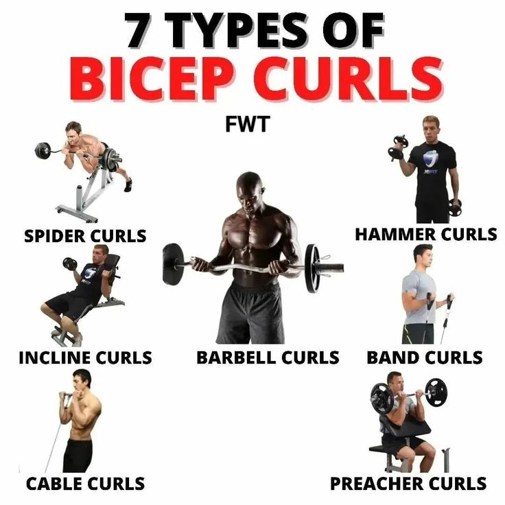 the 7 types of bicep curls are shown in this poster, with instructions for each