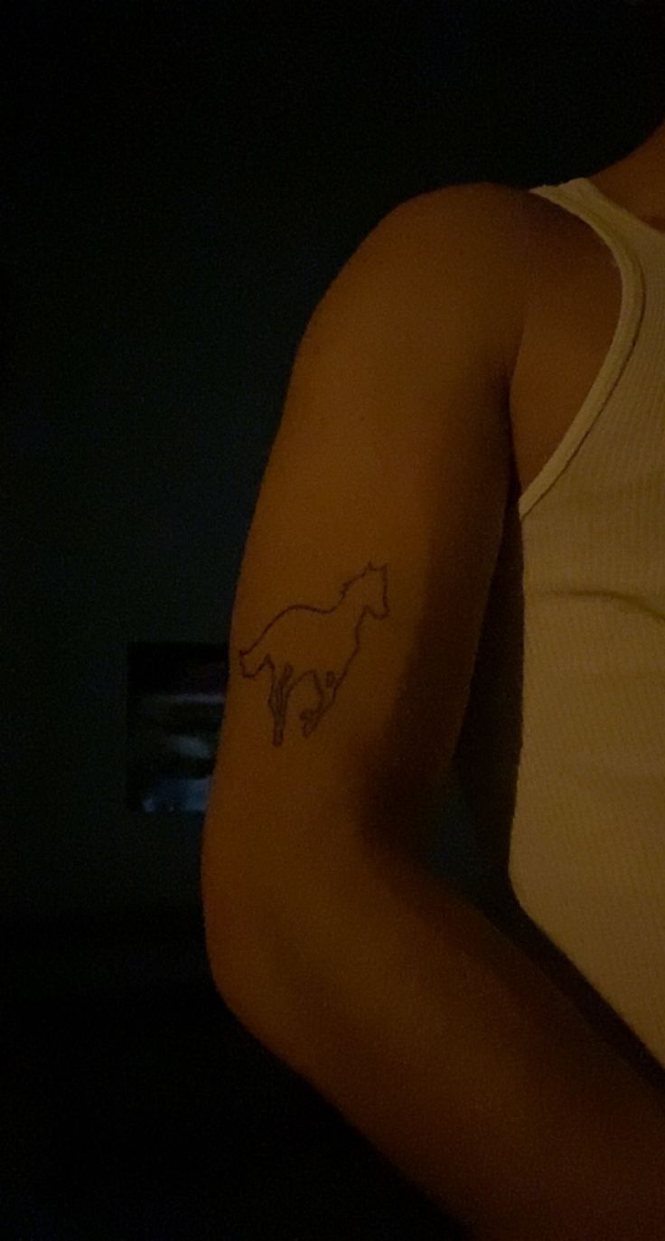 a person with a horse tattoo on their arm