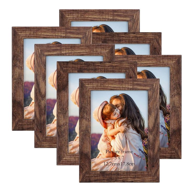 PRICES MAY VARY. Total 7PCS - 5 x 7 frame, suitable for 5"x7" photo/prints/artwork. Multiple 5 by 7 picture frame set allow you to build your own gallery wall. Made of high-quality MDF wood with exquisite brown finish, your precious pictures will be well protected and displayed more beautifully. Can be hung on the wall or stand on table top vertically or horizontally. The sturdy stand bracket provides strong support for the 5x7 frame, and easy-open tabs make changing photos a breeze. Carefully p Rustic Photo Frames, Picture Frame Mat, Rustic Picture Frames, Picture Frame Set, 5x7 Picture Frames, Rustic Pictures, Brown Picture Frames, 4x6 Picture Frames, Wood Photo Frame