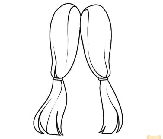 two ponytails with long hair tied together