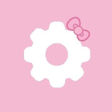 a pink hello kitty wallpaper with a white cogwheel