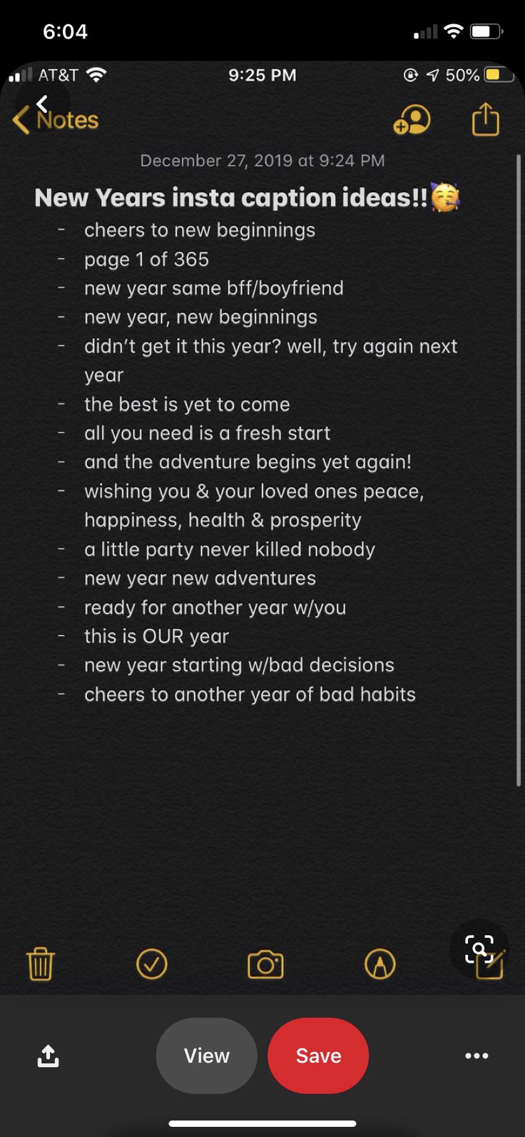 the new year's insta caption ideas page on an iphone screen with text