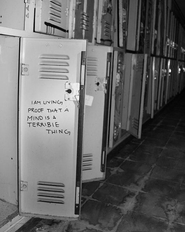 there are many lockers with writing on them