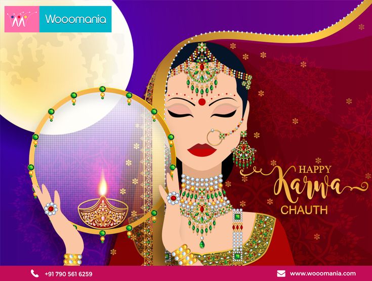 a woman holding a mirror with a lit candle in her hand and the words happy navra chauth written on it