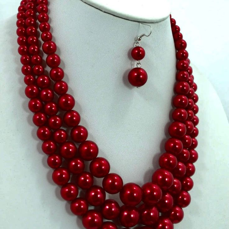 Chunky Multi-Layered Red Faux Pearl Necklace And Earring Set! Length = 18” + 2” Extension! Nwot! Three Day Money Back Guarantee! All Jewelry Is Cleaned And Polished Before Shipping Cheap Red Necklaces With Oval Beads, Elegant Red Necklaces With Large Beads, Cheap Red Multi-strand Jewelry, Red Necklaces With Large Oval Beads, Pearl Necklace And Earring Set, Multi-strand Red Necklace With Colorful Beads, Givenchy Earrings, Gold Chandelier Earrings, Evening Jewelry