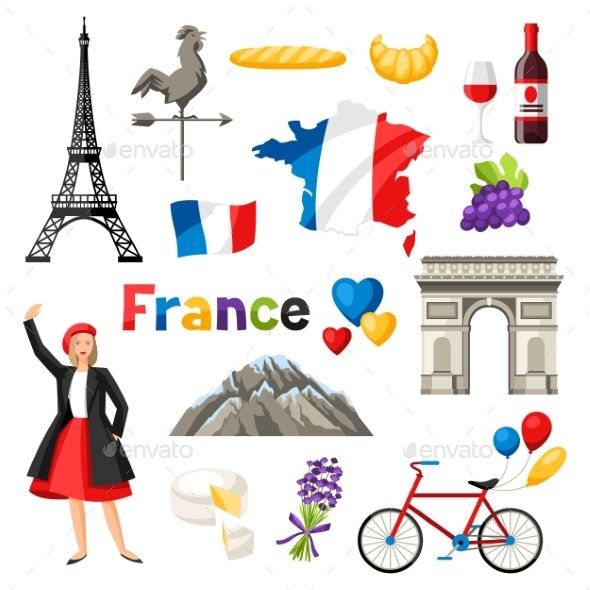 france icons and symbols - travel conceptual