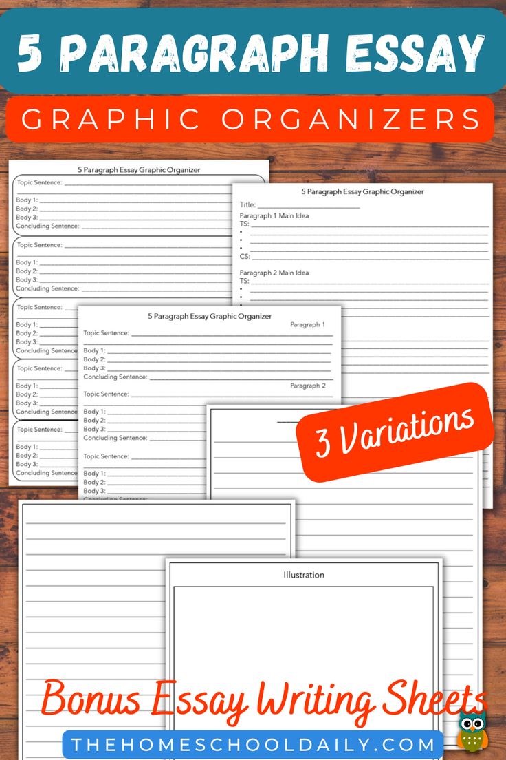 the five types of graphic organizers with text that reads, 5 paragraphs and 3 variations