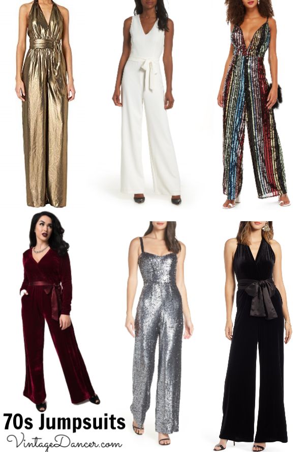 70s Fashion | What Did Women Wear in the 1970s? Gold 70s Outfit, Disco Jumpsuit 1970s, Womens Disco Outfit 70s, Womens Disco Outfit, 70s Disco Outfit For Women, Disco Era Fashion, 70s Jumpsuits For Women, Disco Fashion Women, Authentic 70s Fashion