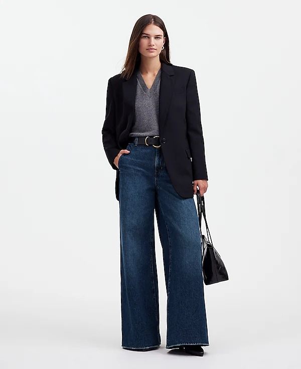 Wide Sweep Denim Trousers | Madewell Dark Wash Bottoms For Everyday Fall Wear, Medium Wash Wide Leg Bottoms With Welt Pockets, Versatile Everyday Denim Pants, Relaxed Fit Medium Wash Wide Leg Pants For Work, Chic Dark Wash Wide Leg Jeans, Classic Full-length Flare Jeans For Work, Classic Full Length Flare Jeans For Work, Elegant Wide-leg Jeans With Five Pockets, Classic Flare Full Length Jeans For Work