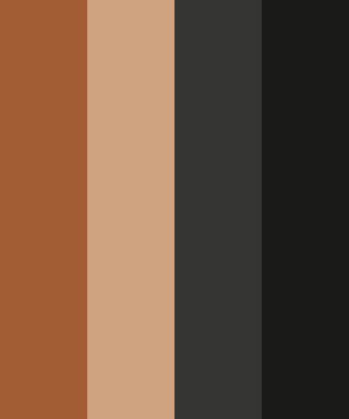 the color palette is brown, black, and tan with an orange stripe in the middle