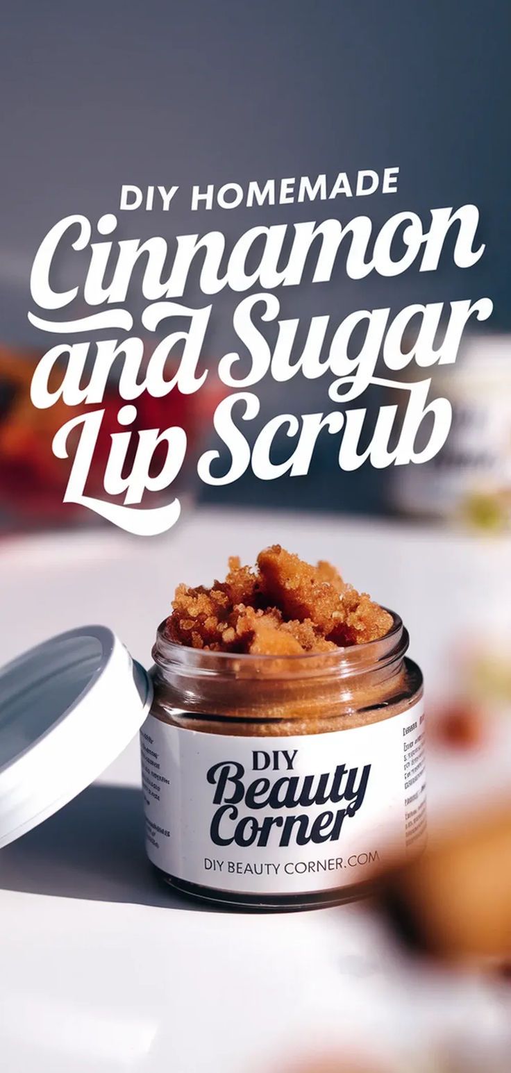 DIY Cinnamon Sugar Lip Scrub Recipe Lip Sugar Scrub Recipe, Lip Exfoliator Diy, Sugar Scrub Diy Easy, Lip Scrub Diy Recipes, Sugar Lip Scrub Diy, Benefits Of Cinnamon, Natural Lip Scrub, Diy Cinnamon, Diy Sugar Scrub Recipe