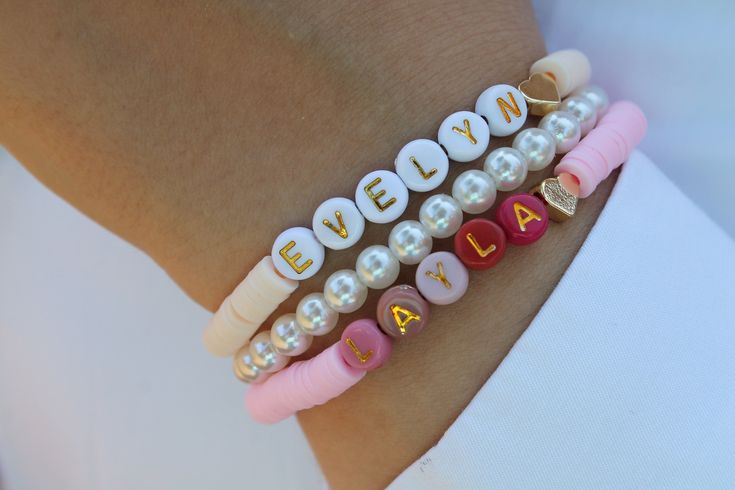 "personalized name bracelet for women, custom name bracelet, word bracelet, initial bracelet, friendship bracelet, mama bracelet, bracelet  💎About Bracelets ⭐This bracelet is not sold as a set. When you make a purchase, only one piece will be included. ⭐ Adult Default size is 6.75\" ⭐ These bracelets has made %100 Handmade ⭐ These Bracelets are made by Healty materials ⭐ Bracelets are made with elastic bracelet string cord and long lasting beads.They are also very delicate, so be gentle when pu Adjustable Custom Name Bracelet For Best Friend, Custom Name Adjustable Bracelet For Best Friend, Custom Name Bracelet For Best Friend, Customizable Pink Name Bracelet For Everyday, Cute Customizable Name Bracelet, Pink Hypoallergenic Name Bracelet For Everyday, Dainty Custom Name Bracelet For Friendship, Bracelet String, Mama Bracelet