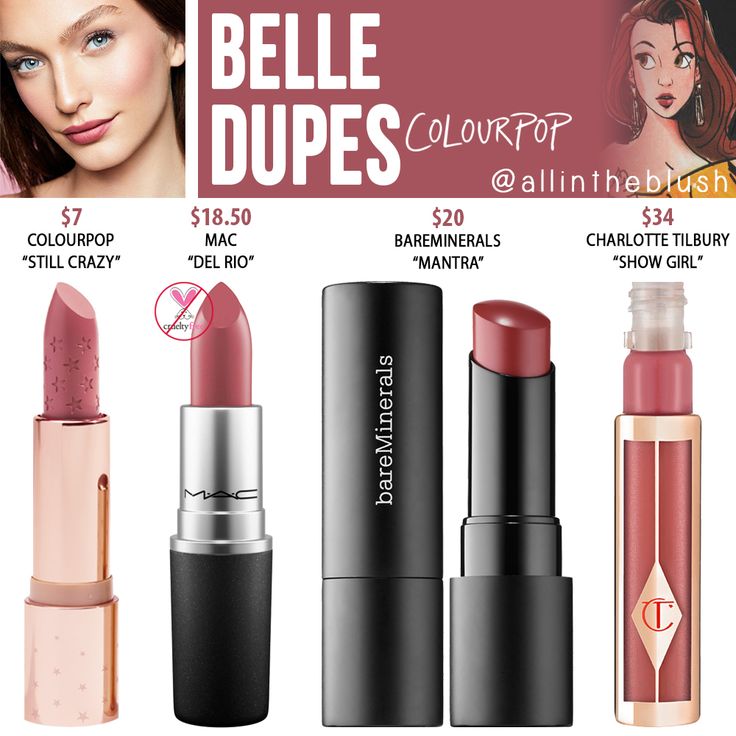 I have another Colourpop Lipstick dupe to share with you! The next shade up on the dupe list is “Belle”, an enchanted rosy berry hue... Matte Make Up, Colourpop Lipstick, Colour Pop, Makeup Swatches, Smokey Eyes, Drugstore Makeup, Perfect Makeup, Simple Skincare, Revlon