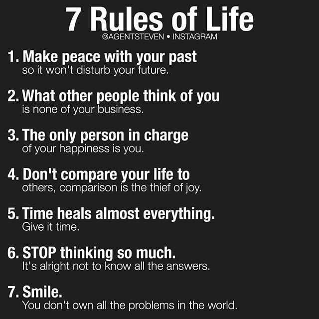 the seven rules of life are shown in black and white