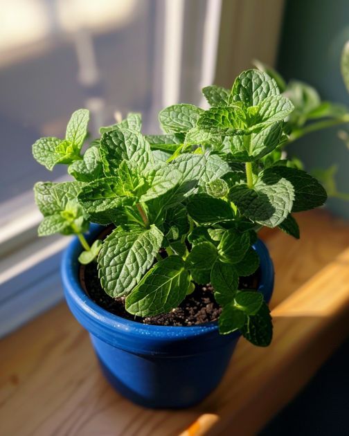 a potted plant with green leaves sitting on a window sill