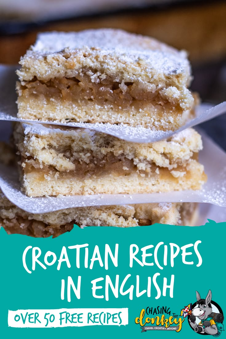 three pieces of cake stacked on top of each other with the words croatan recipes in english