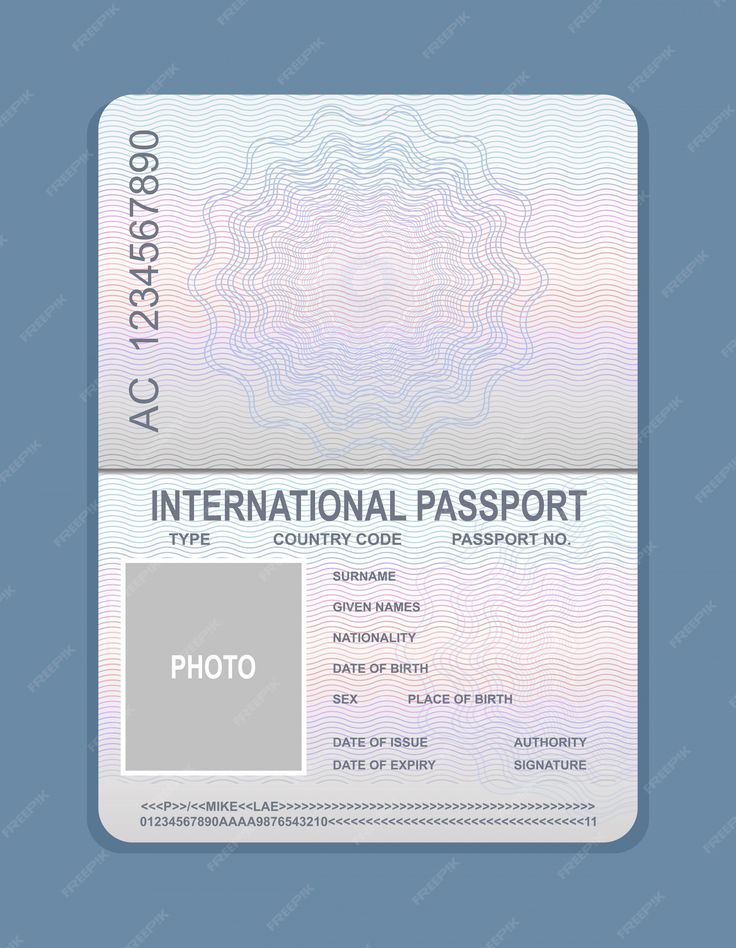 the international passport is shown on a blue background