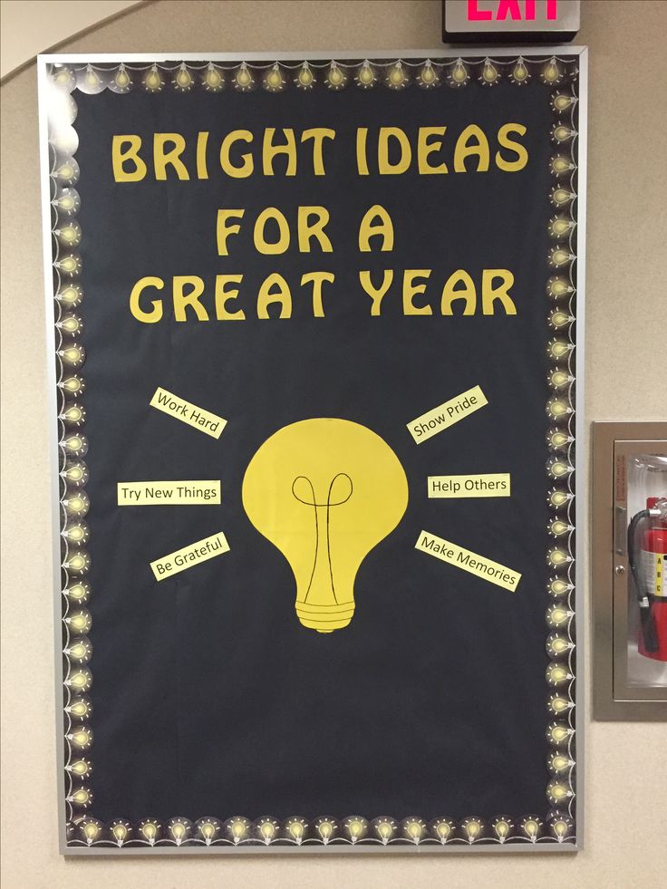 a bulletin board that says bright ideas for a great year