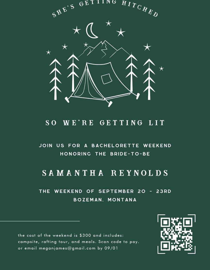 a green and white flyer for a camping event