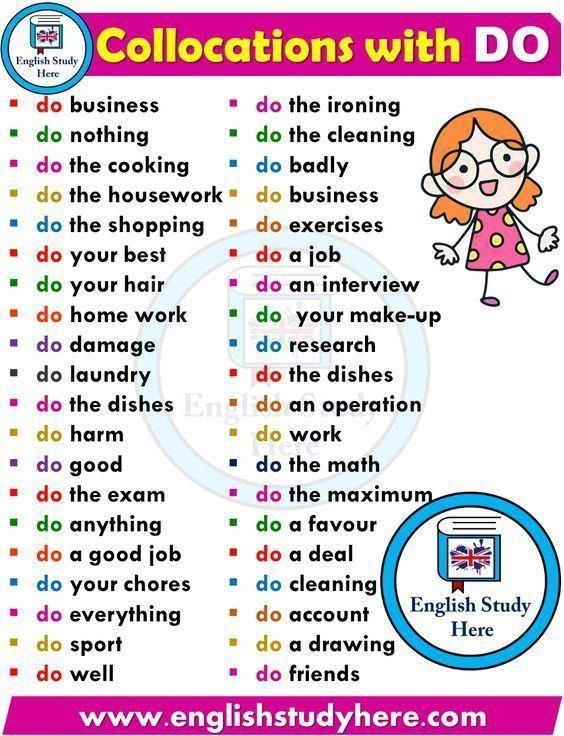 an english poster with the words collocations with do