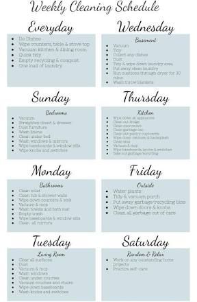 a printable cleaning schedule for the week