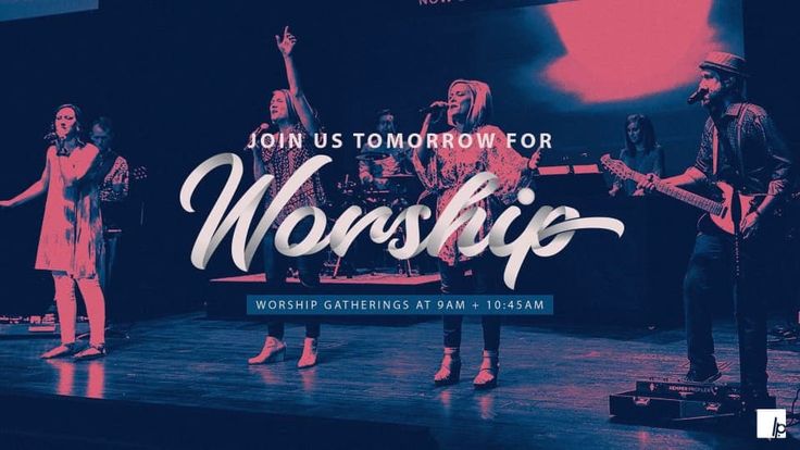 a group of people standing on top of a stage with the words worship in front of them