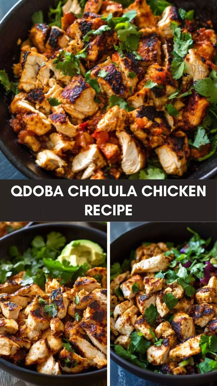 chicken and lettuce in a skillet with the words, odoba choula chicken recipe