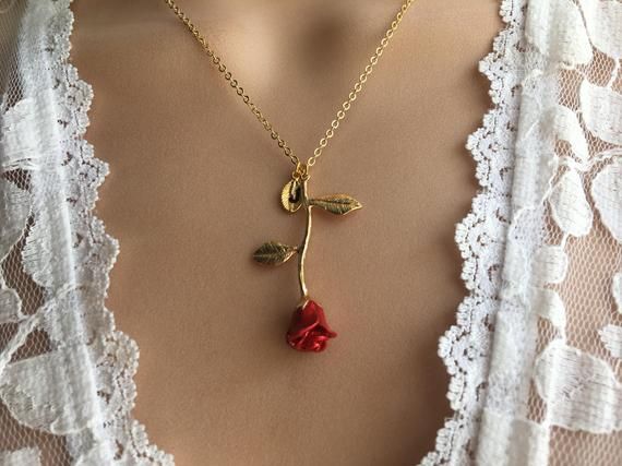 This Original Beauty and the Beast Rose Necklace Silver Rose is just one of the custom, handmade pieces you'll find in our jewelry shops. Collar Rosa, Personalized Bridesmaid Gifts, Rose Necklace, Bridesmaids Personalized, A Necklace, Leaf Charms, Lariat Necklace, Rose Gold Necklace, A Rose