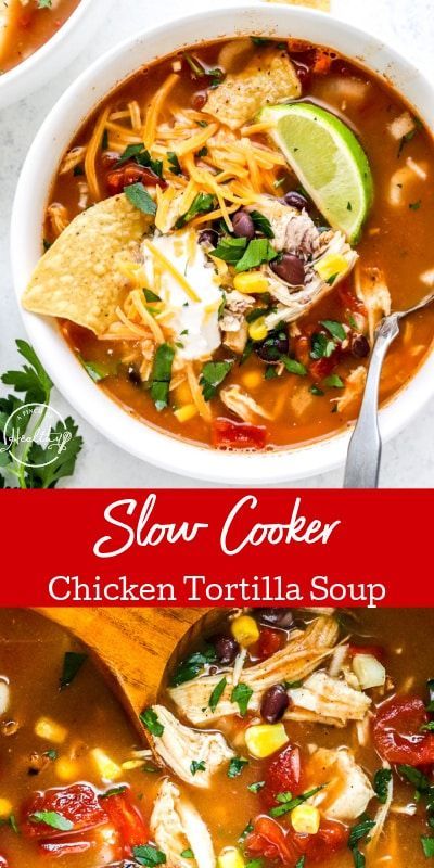 two bowls of slow cooker chicken tortilla soup