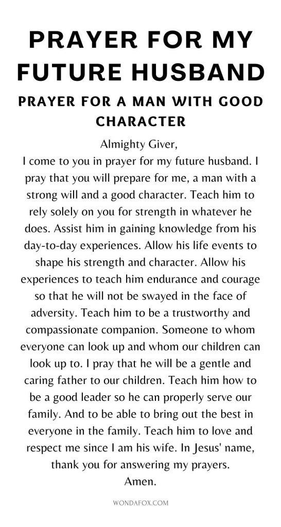 a poem written in black and white that reads prayer for my future husband, pray for a man with god