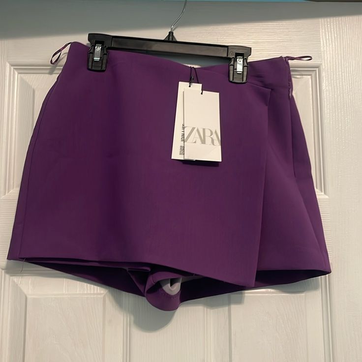 Zara Wrap Purple Skort, Perfect For Summer! Never Worn With Tag Still Attached, Size Small Purple Skort, Mardi Gras Outfits, American Flag Sweater, Zara Mini, Purple Skirt, Zara Skirts, People Shopping, Coral Orange, Short Skirt