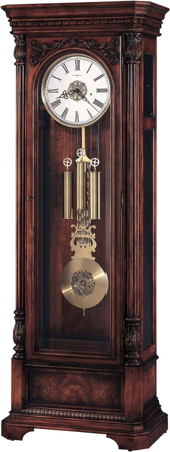 an ornate wooden grandfather clock with roman numerals