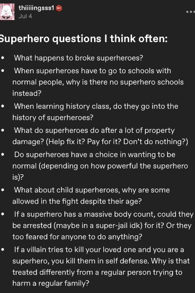 a text message that reads, superhero questions i think often