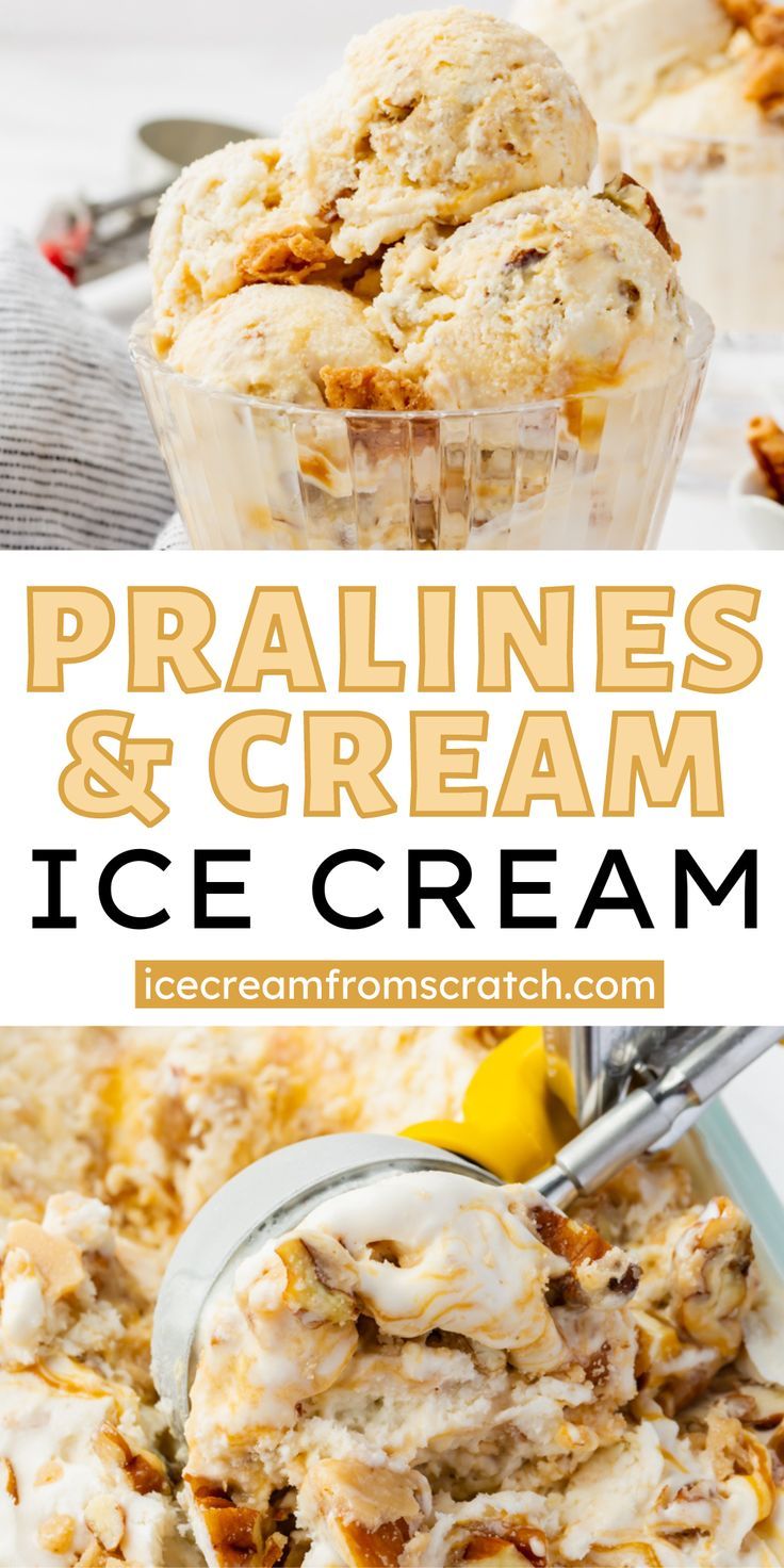 A glass bowl holding several scoops of pralines and cream ice cream Pecan Praline Ice Cream Recipe, Pralines And Cream Ice Cream, Homemade Pralines, Praline Ice Cream, Ice Cream From Scratch, Homemade Ice Cream Recipes Machine, Homemade Ice Cream Recipe, Pralines And Cream, Hazelnut Ice Cream