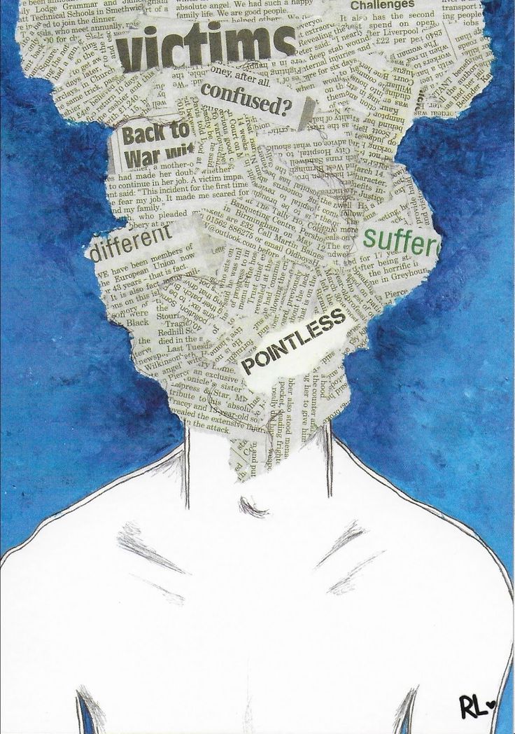 a drawing of a man's head with words all over it