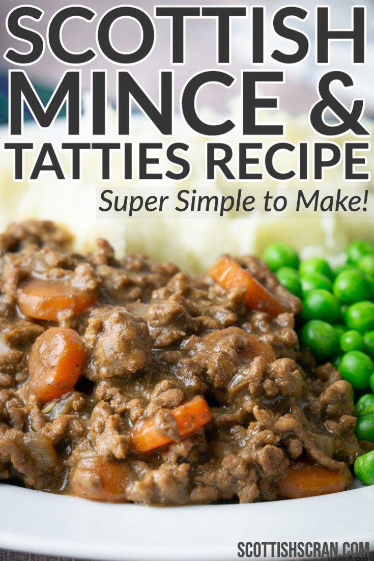 scottish mince and tater tot recipe on a white plate with green peas