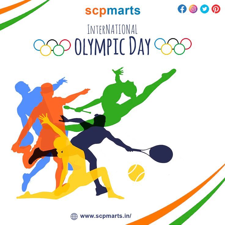 an olympic day poster with silhouettes of people playing tennis