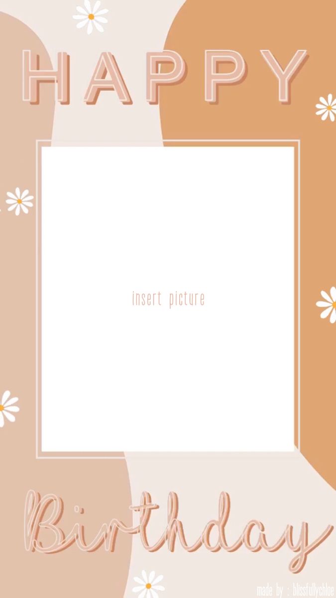 a happy birthday card with daisies on the side and a white square in the middle