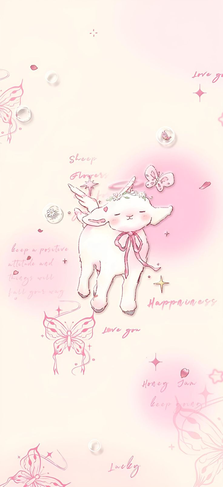 a drawing of a unicorn with stars and butterflies on it's back, in pastel pink