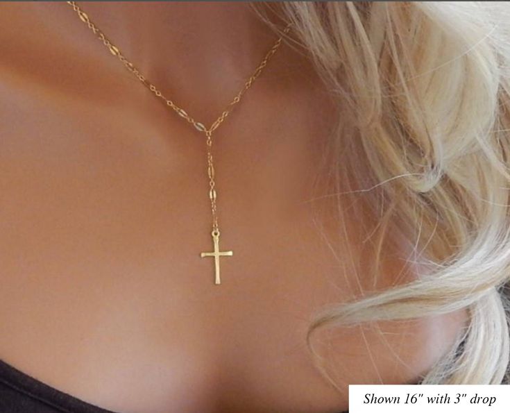 "CROSS LARIAT NECKLACE - CHRISTIAN NECKLACE This Christian Lariat Necklace is classy and chic. The dainty lariat features a cross that hangs from our popular shiny gold or silver sequin chain and is set off with one small cz for just a touch of added sparkle. Description: ✦ Upgraded Gold Filled, Rose Gold Filled or Sterling Silver Sequin Chain ✦ Gold , Rose Gold or Sterling Silver Cross - 22mm x 13mm ✦ Gold, Rose Gold or Silver Plated 4mm CZ - this is optional, please see drop down menu for choi Christian Necklace, Y Necklace, Gold Cross Necklace, Vermeil Jewelry, Christian Jewelry, Girlfriend Gift, Sterling Silver Cross, Religious Jewelry, Silver Sequin