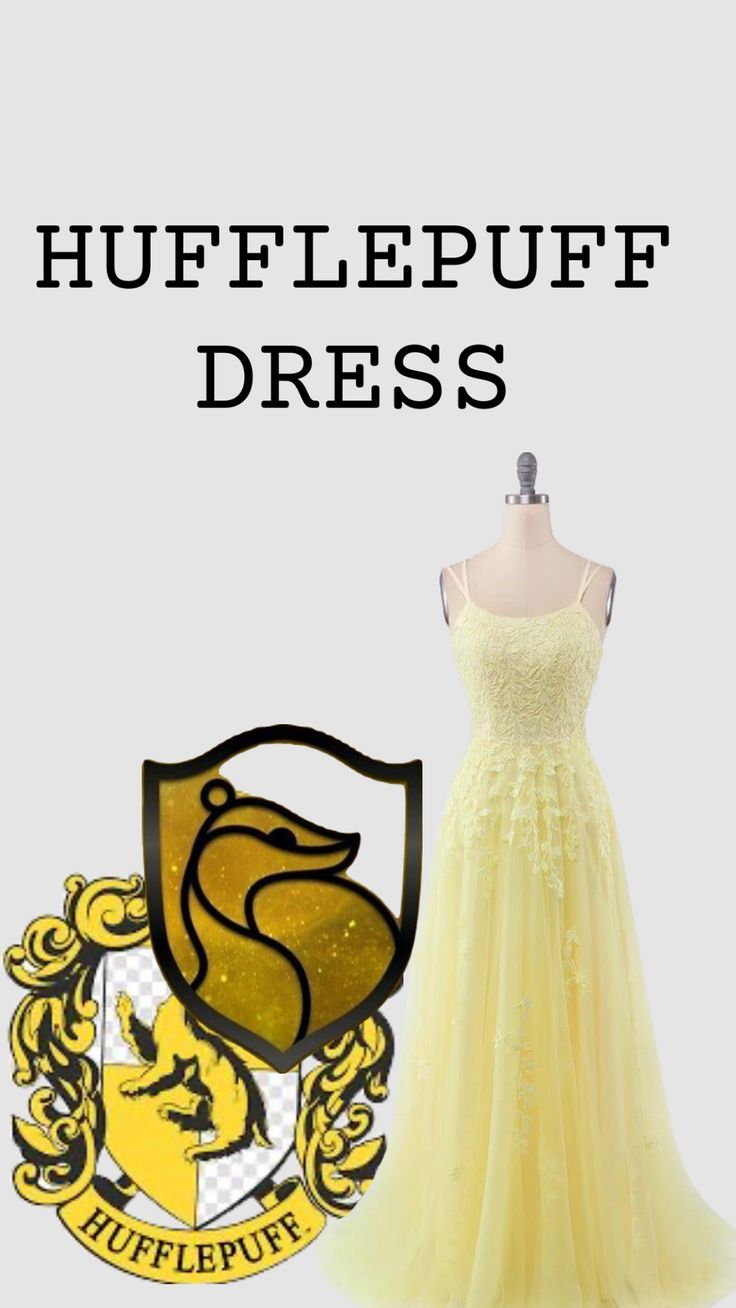 a yellow dress on display with the words,'hullfelpufff dress '