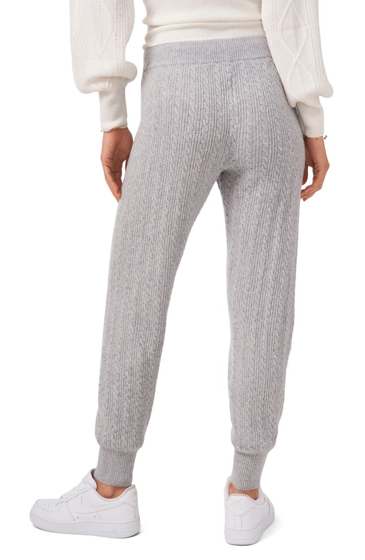 A supersoft cable knit elevates a pair of joggers that are comfy enough for lounging and stylish enough for a coffee date with friends. 27" inseam; 7" leg opening; 10" front rise; 13 1/2" back rise (size X-Large) Elastic/drawstring waist 55% cotton, 26% polyester, 11% nylon, 5% merino wool, 3% spandex Hand wash, dry flat Imported Women's Clothing Cozy Fit Joggers For Winter Loungewear, Cozy Fit Winter Joggers, Winter Cozy Joggers, Cozy Winter Joggers For Lounging, Cozy Winter Lounging Joggers, Super Soft Cozy Sweatpants, Casual Ribbed Leisure Bottoms, Winter Knit Loungewear Bottoms, Knit Bottoms For Winter Lounging