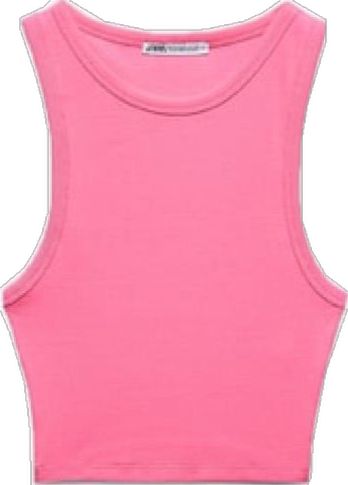 Pink Ribbed Cotton T-shirt, Pink Casual Crew Neck Tank Top, Casual Pink Crew Neck Tank Top, Zara Ribbed Crew Neck Top, Zara Sporty Cotton Top, Fitted Zara Tank Top, Zara Stretch Cotton Crop Top, Fitted Tank Top By Zara, Casual Zara Tank Top