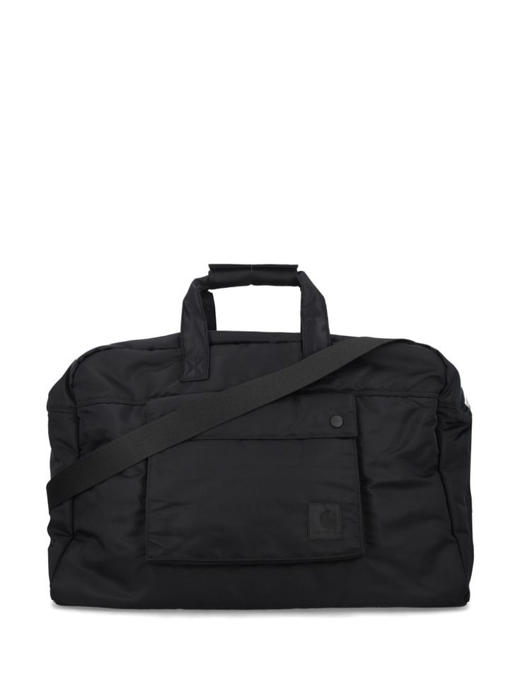 a black duffel bag on a white background