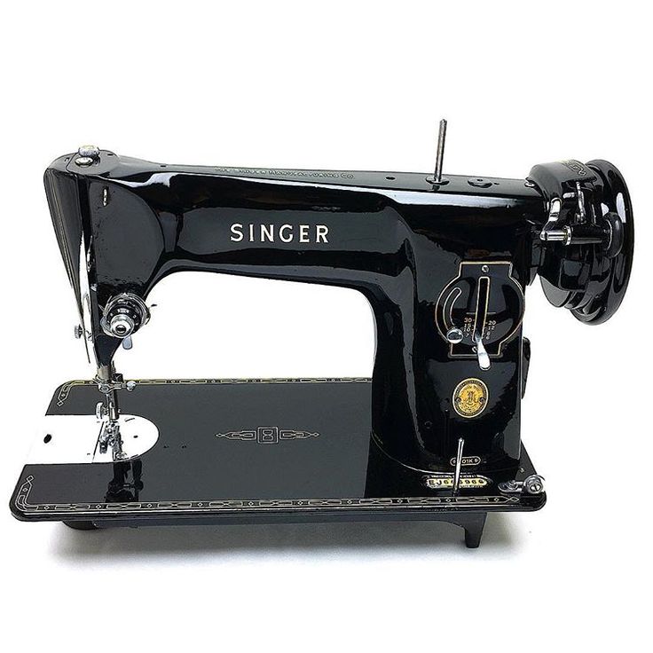 an old black singer sewing machine on a white background