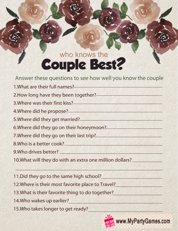 a question card with flowers on it that says, who knows the couple best?