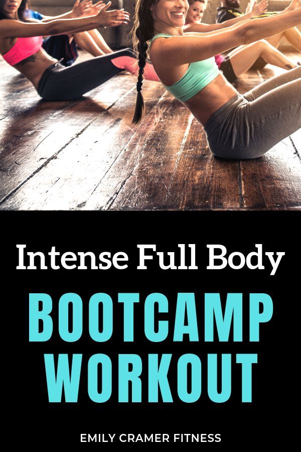 a group of women doing boot camp workouts with the text intense full body bootcamp workout